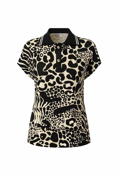 Exquise Women's Brinley Abstract Print Sleeveless Shirt Collar Blouse - Black