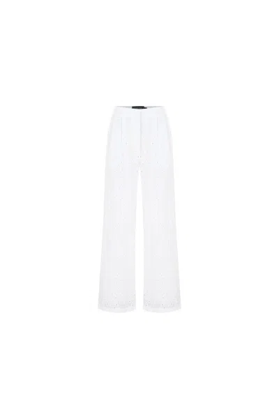 Exquise Women's Broderie Anglaise Fabric Pants - White