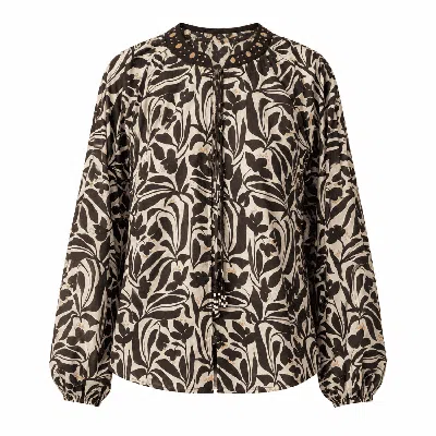 Exquise Women's Brown Bernadina Long Sleeve Blouse - Multi Color