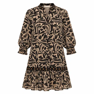 Exquise Women's Brown Bettine Embroidered Crew Neck Mini Dress - Multi Color