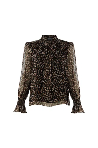 Exquise Women's Brown Kara High Neck Chiffon Blouse - Multi Color