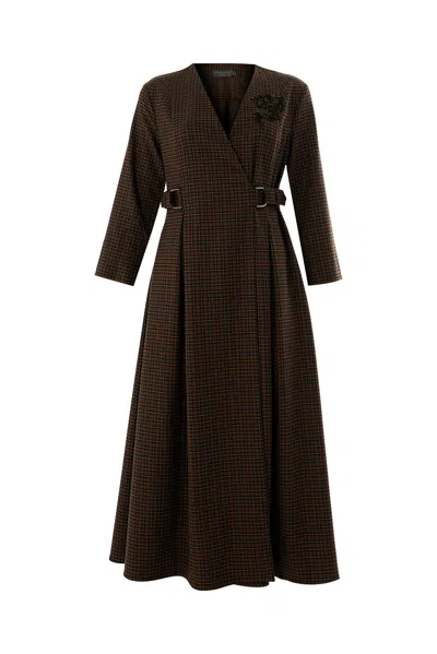 Exquise Women's Brown Regular Notched Lapel Long Sleeve Dress - Multi Color