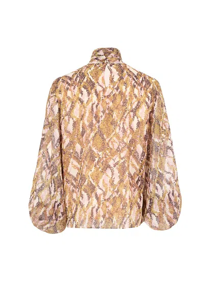 Exquise Women's Brown Regular Scarf Neck Patterned Sariyah Blouse - Multi Color