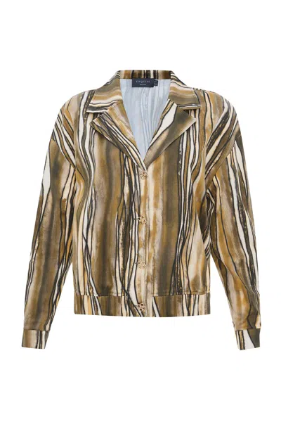 Exquise Women's Brown / Yellow Regular Open Collar Striped Melina Jacket - Multi Color