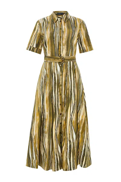 Exquise Women's Brown / Yellow Regular Poplin Short Sleeve Shirt Anais Dress - Multi Color