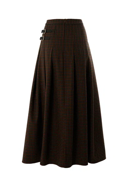 Exquise Women's Brown Zayla Checked Midi Skirt - Multicolor