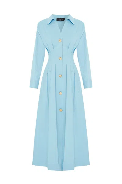 Exquise Women's Buttoned Cotton Midi Alba Dress – Blue