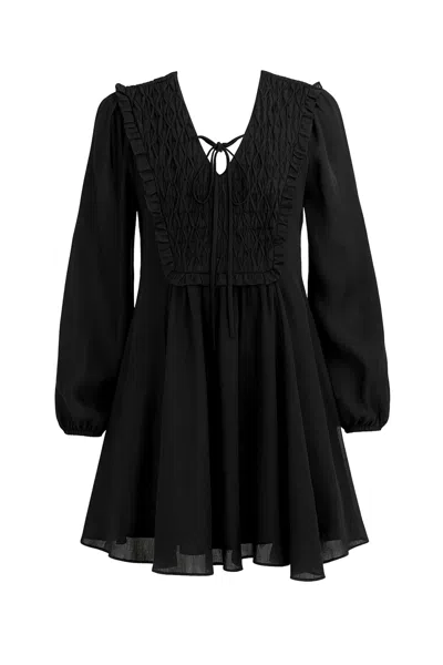 Exquise Women's Chaney Long Sleeve Linen Mini Dress  - Black