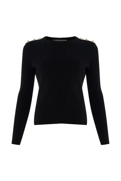 Exquise Women's Delphine Blouse Crew Neck Long Sleeve Sweater - Black