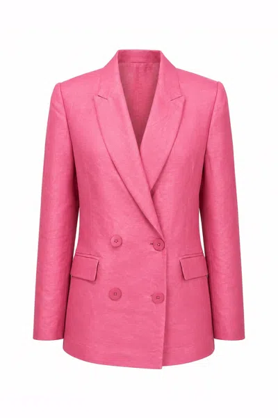 Exquise Women's Double Breasted Linen Blazer Jacket - Pink