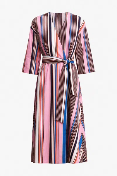 Exquise Women's Double Breasted Tie Waist Striped Dress - Multi Color