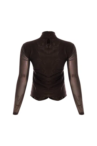 Exquise Women's Drew Blouse Draped Mesh Turtleneck Blouse - Brown