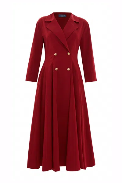 Exquise Women's Estelle Dress  Jacket Collar Pocketed Dress - Red
