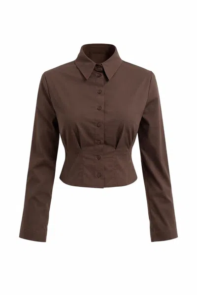 Exquise Women's Felecia Long Sleeve Crop Shirt - Brown