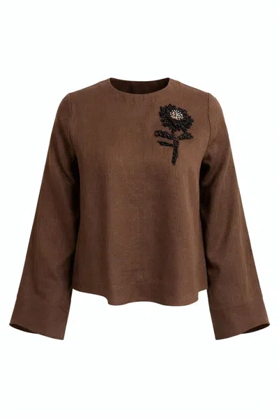 Exquise Women's Fifine Long Sleeve Linen Blouse - Brown