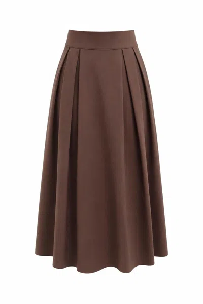Exquise Women's Flori Pleated Elasticated Back Midi Skirt -brown
