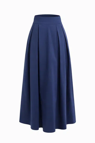 Exquise Women's Flori Pleated Elasticated Back Midi Skirt - Navy Blue