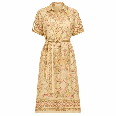 Exquise Women's Gold / Yellow Abbey Short Sleeve Printed Midi Dress - Multi Color In Gold/yellow