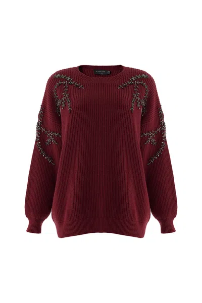 Exquise Women's Grace Crew Neck Long Sleeve Sweater - Red