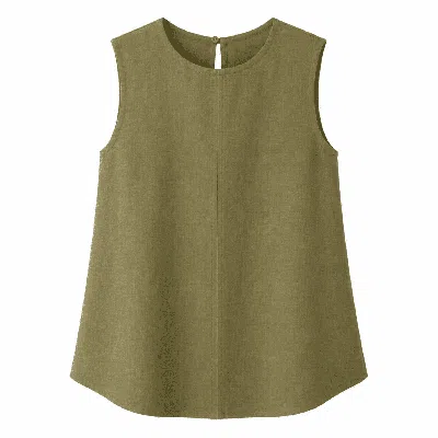 Exquise Women's Green Almira Crew Neck Linen Blouse - Khaki