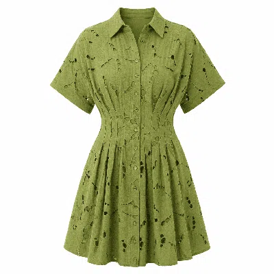 Exquise Women's Green Angevin Slim Short Sleeve Mini Dress-khaki