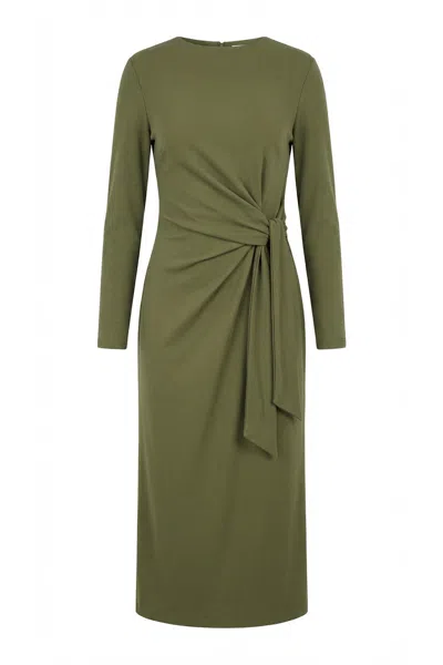 Exquise Women's Green Gascon Crew Neck Long Sleeve Knit Midi Dress - Khaki