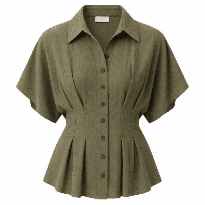Exquise Women's Green Loni Crinkle Shirt - Khaki