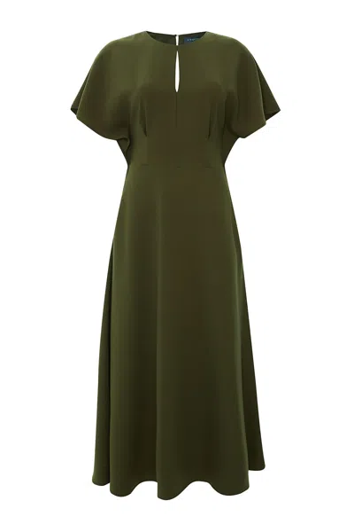 Exquise Women's Green Regular Fit Crew Neck Dress - Khaki