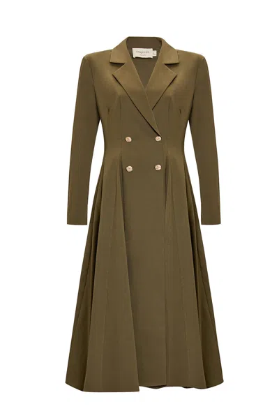 Exquise Women's Green Regular Fit Wrap Neck Midi Blazer Coralie Dress – Khaki