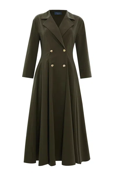 Exquise Women's Green Regular Jacket Collar Pocketed Dress - Khaki In Metallic