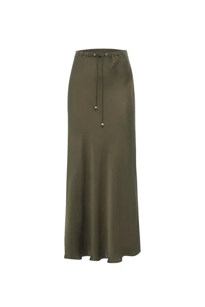 Exquise Women's Green Regular Pocketed Midi Skirt - Khaki