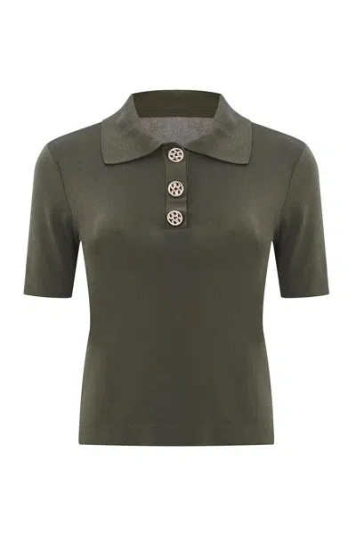 Exquise Women's Green Regular Shirt Collar Short Sleeve Jaylah K. Sweater - Khaki