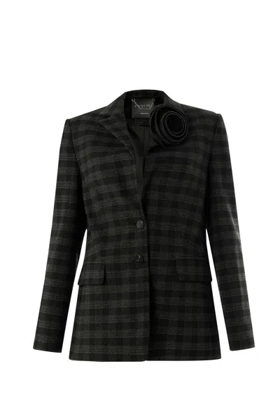 Exquise Women's Grey / Black Regular Plaid Collar Amiri Jacket - Grey
