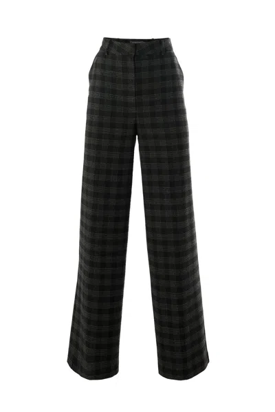 Exquise Women's Grey / Black Regular Pocketed Livia Pants - Anthracite In Multi