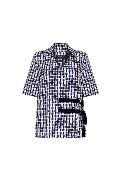 Exquise Women's Grey / White Madeline Checkered Belted Wrap Top - Multicolor