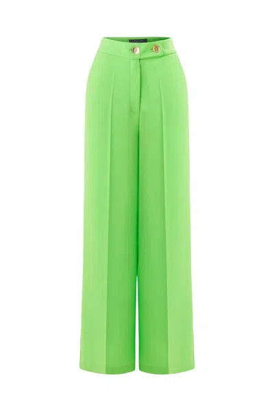 Exquise Women's High Waisted Wide Leg Crepe Pants - Light Green
