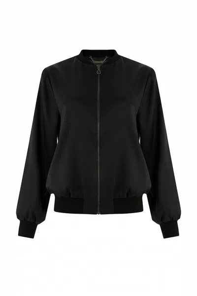 Exquise Women's Lacey Satin Bomber Jacket - Black