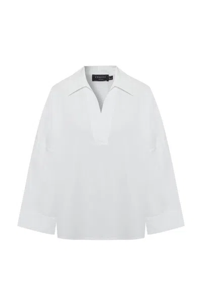 Exquise Women's Lucia Collared Poplin V-neck Blouse - White