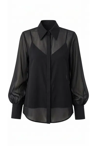 Exquise Women's Madelyn Balloon Sleeve Sheer Shirt - Black