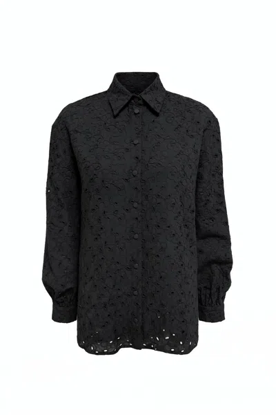 Exquise Women's Marlee Broderie Anglaise Long Sleeve Shirt - Black
