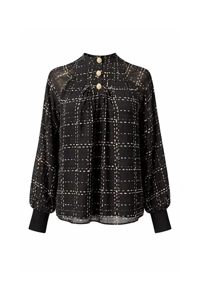 Exquise Women's Neutrals / Black Regular Plaid Lined Chiffon Amboree Blouse - Black