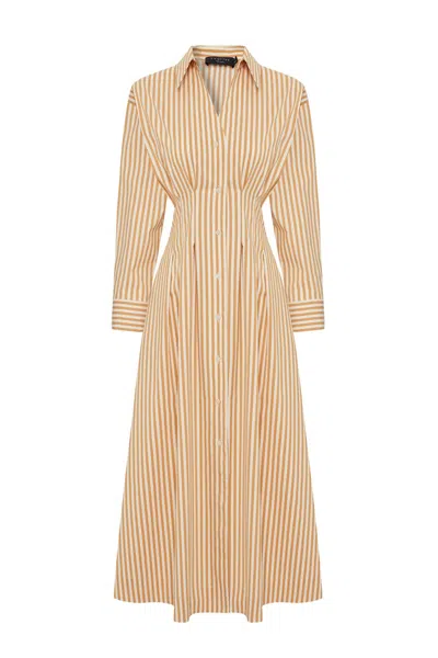 Exquise Women's Neutrals / Brown Sutton Waist Shirt Collar Midi Dress - Brown