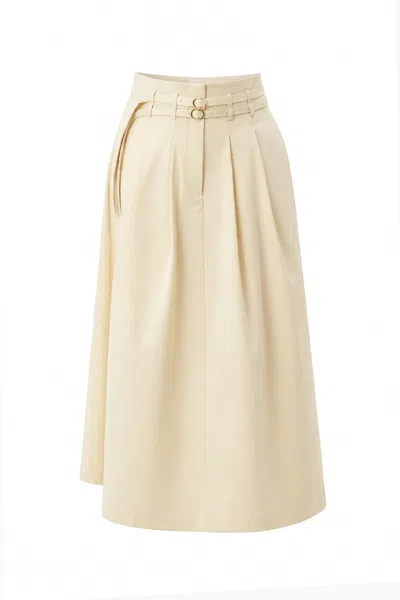 Exquise Women's Neutrals Nathalie High Waisted Pleated Midi Skirt - Cream In Gold