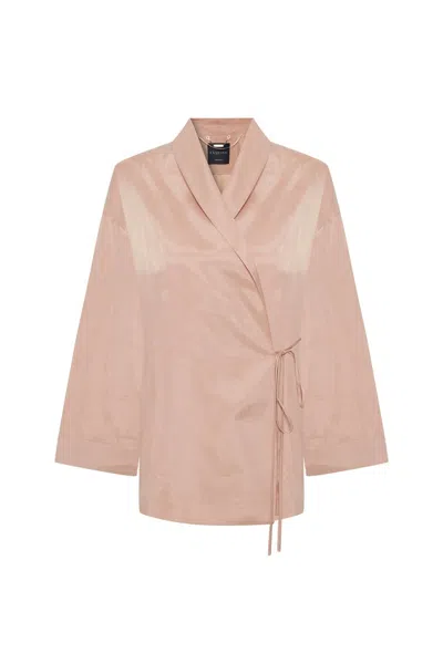 Exquise Women's Neutrals / Pink Regular Relaxed Fit Modal Wrap Tie Molly Jacket - Ecru