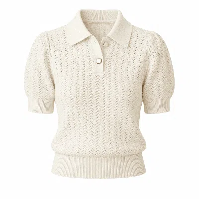 Exquise Women's Neutrals Rachael Polo Short Sleeve Knit Blouse - Beige