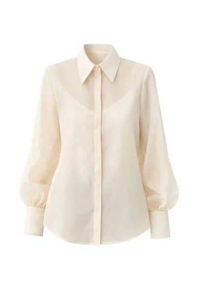 Exquise Women's Neutrals Regular Fit Balloon Sleeve Sheer Madelyn Shirt - Ecru