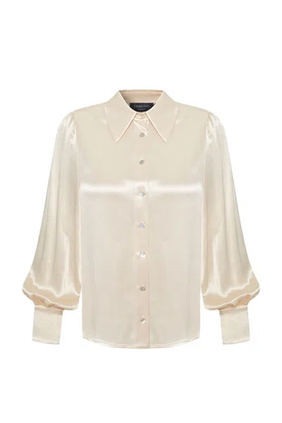 Exquise Women's Neutrals Regular Fit Satin Shirt - Ecru