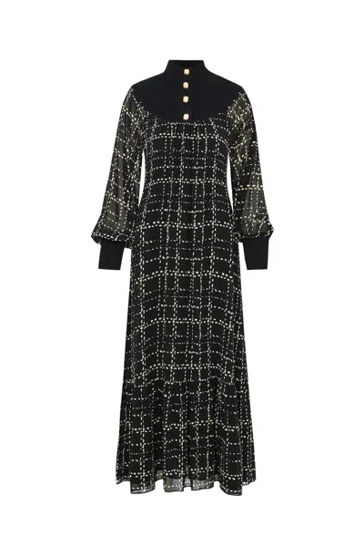 Exquise Women's Neutrals Regular Knit Detailed Checked Maxi Dress - Multi Color In Black