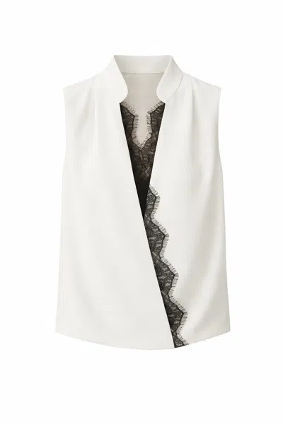 Exquise Women's Neutrals Regular Lace Trim Sleeveless Brenda Blouse - Ecru In White