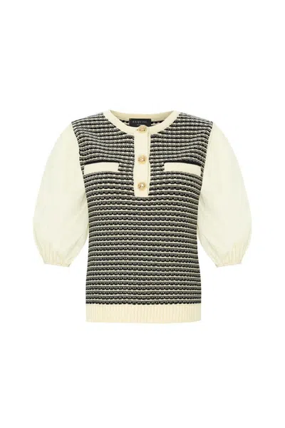 Exquise Women's Neutrals Regular Pocket Detailed Poplin Sleeve Knit Blouse - Ecru